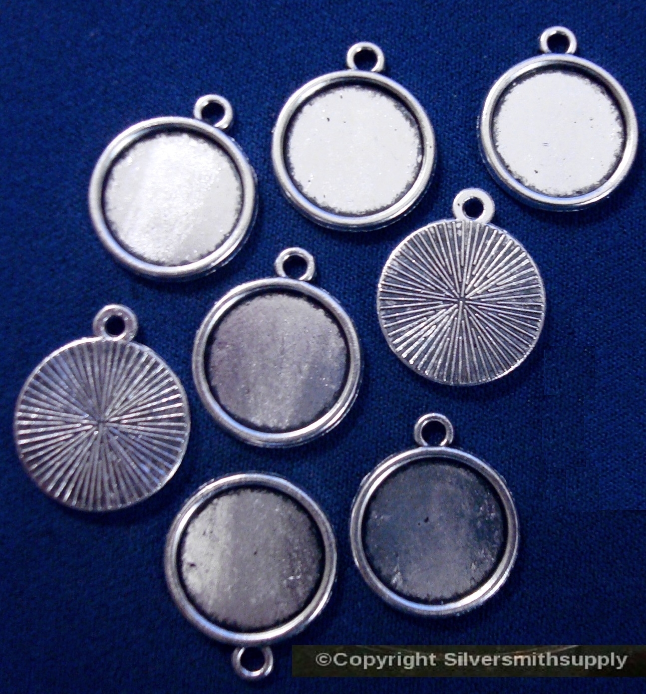 8 Plain Bezel tray settings Silver pl 14mm cabochon pendant earring charm fpe173