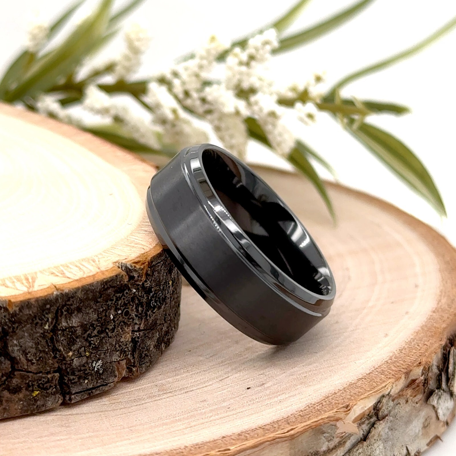 8mm Black Flat Zirconium Band For Christmas Slightly Rounded Polished Edges Ring