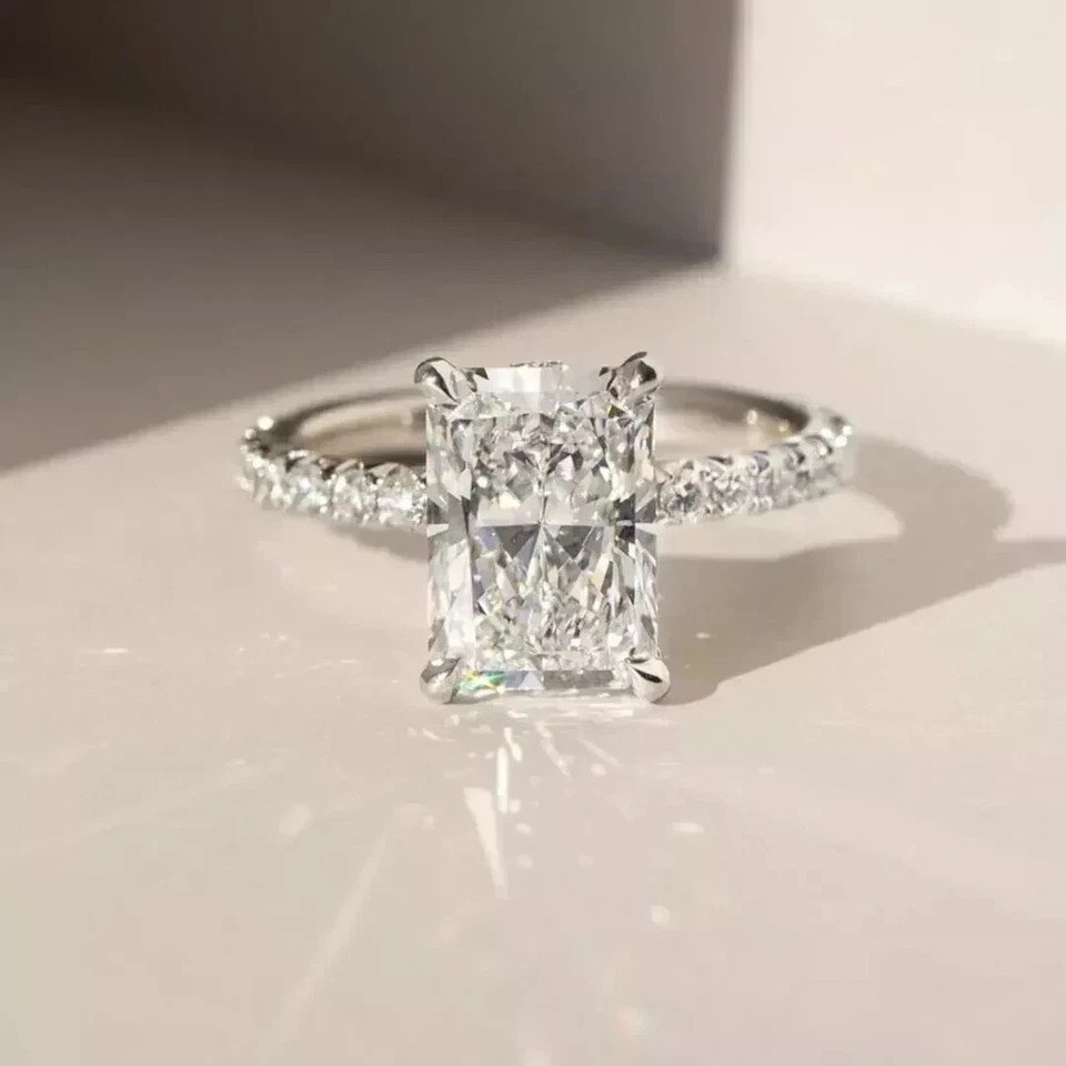 IGI Certified Radiant Cut Lab Grown Diamond Ring 14k White Gold 4 Ct VVS E F