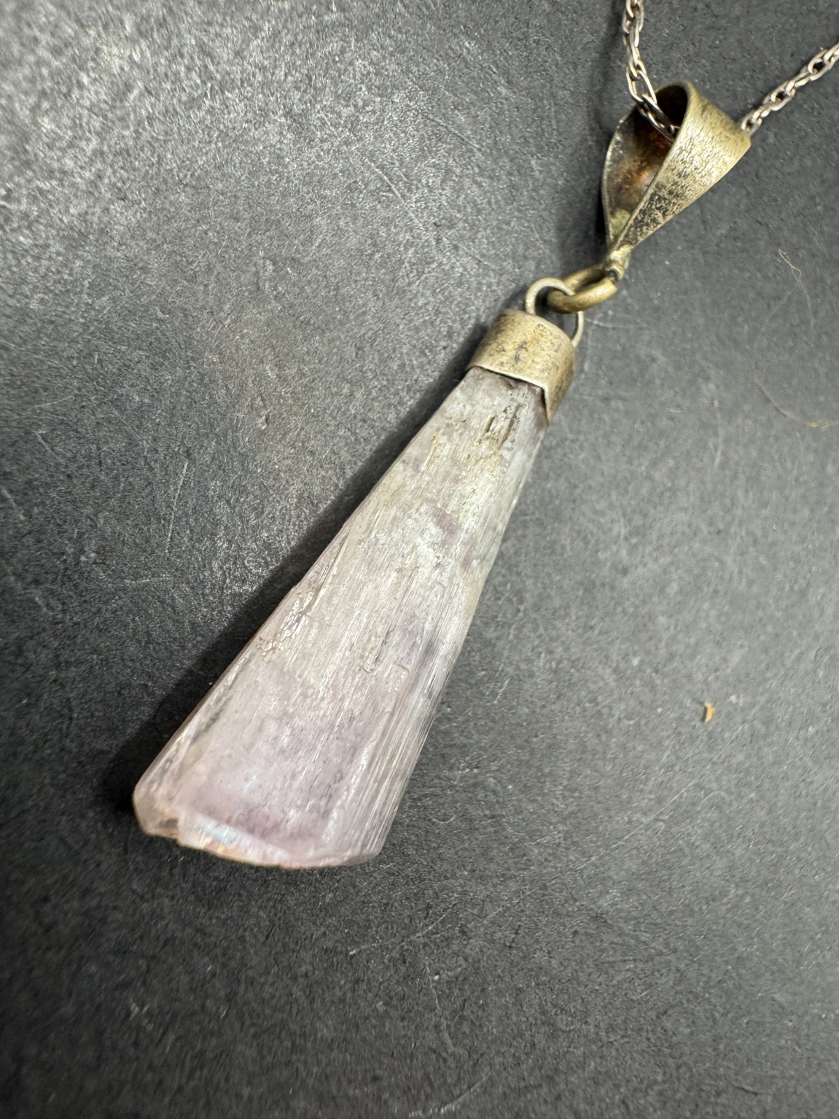 Vtg 925 Sterling Silver Kunzite Crystal Gemstone Pendant Necklace 32.1mm