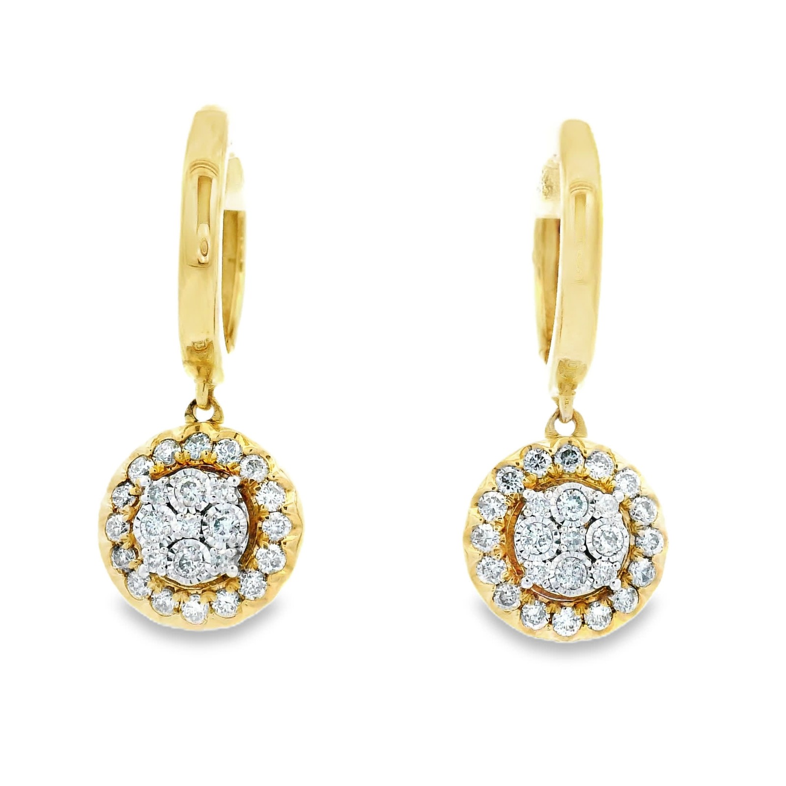0.50ct Natural 50-Diamond Halo Earrings, 14k Yellow Gold