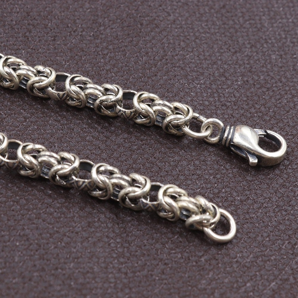 Men’s Necklace Real 925 Sterling Silver 6mm Byzantine Link Necklace 19.7inch