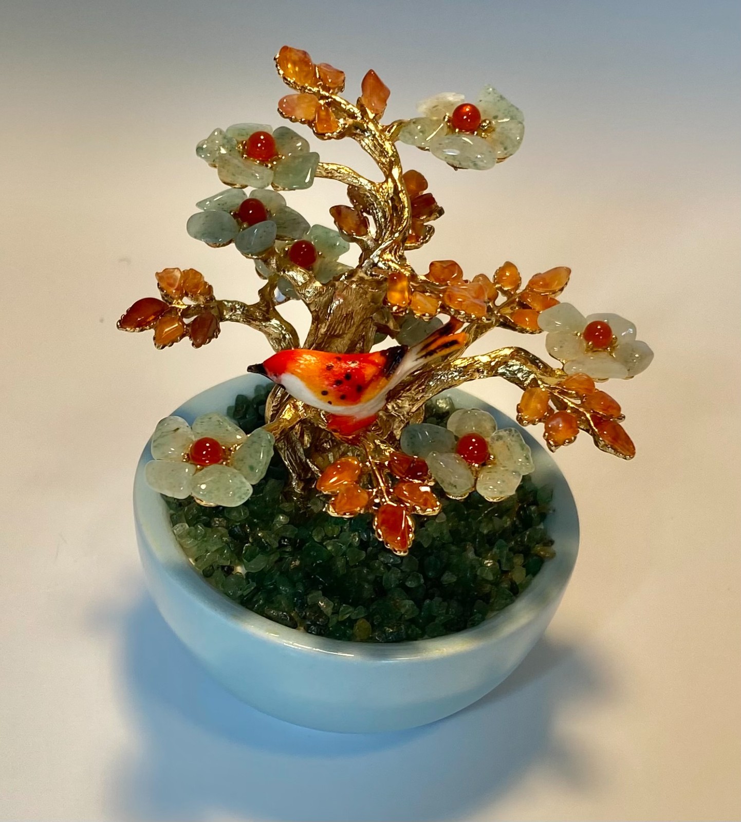 AUTHENTIC SWOBODA GEM TREE ~ AVENTURINE, CARNELIAN, BIRD ON TREE ~ STUNNING!