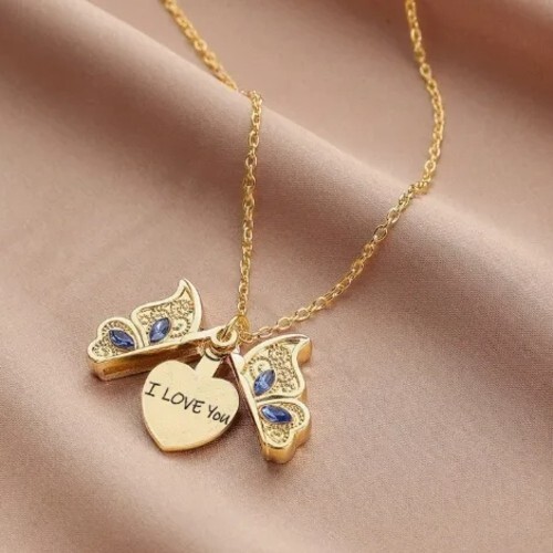 Womens Modern Style Butterfly ” I Love You ” Charm Pendant Necklace Jewelry