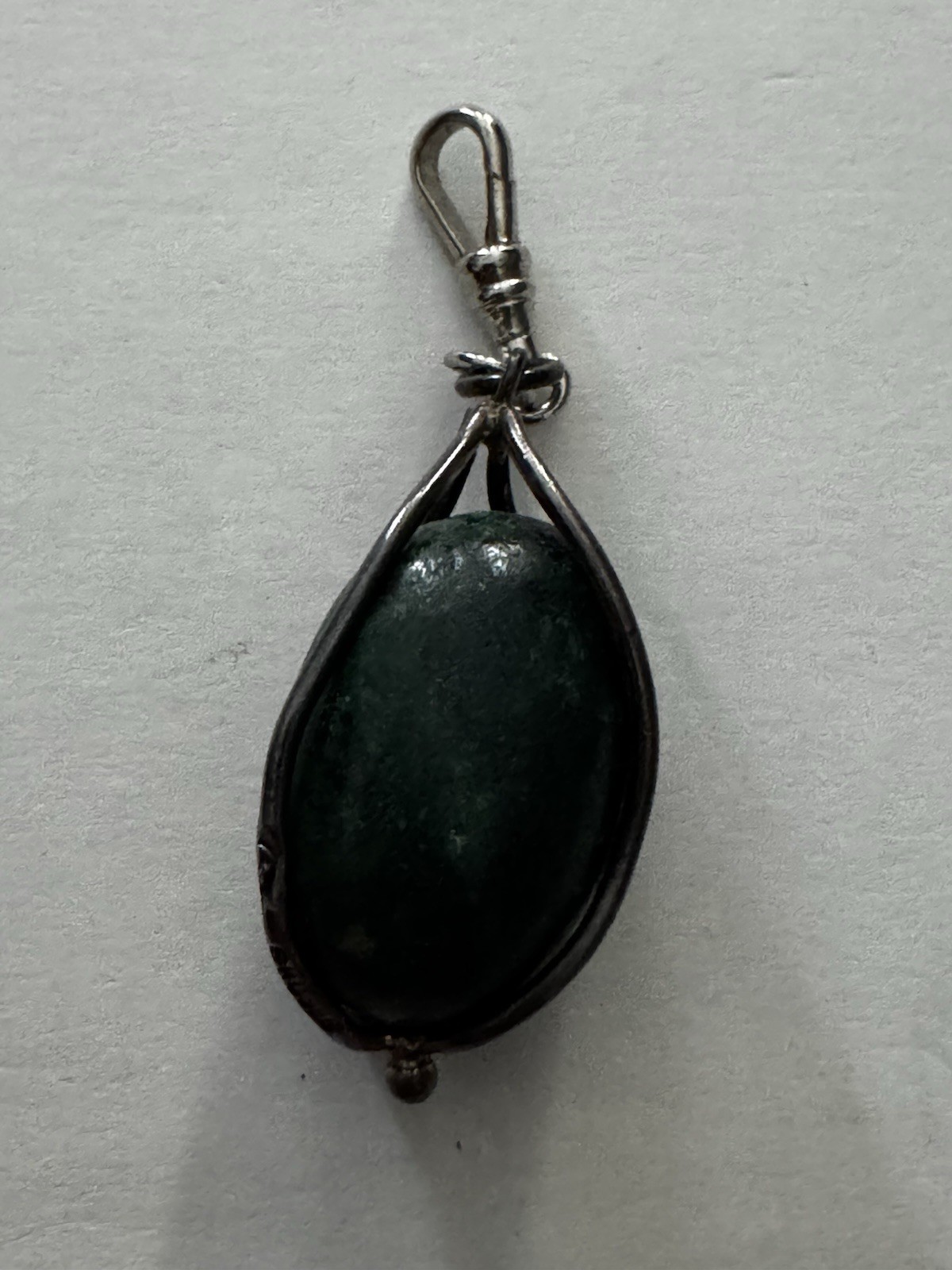 925 Sterling Silver Green Aventurine Oval Pendant Wire Wrapped Artisan