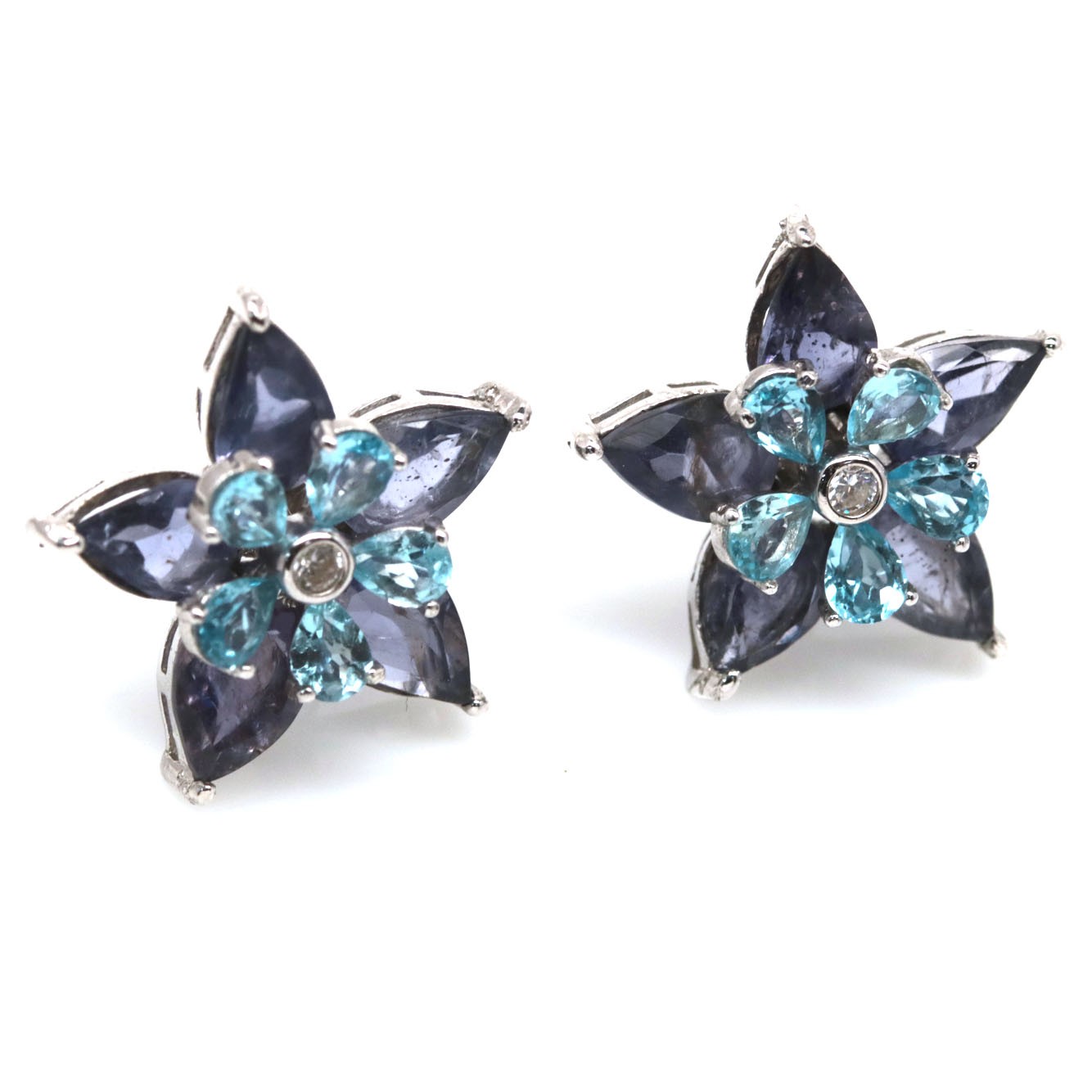 Thai Handmade 5 x 7 mm. Purple Iolite, Topaz & Zircon Earrings