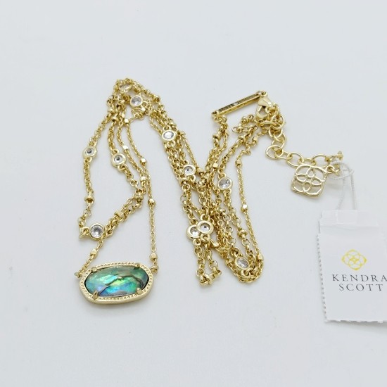 Kendra Scott Elisa Gold Crystal Multi Strand Pendant Necklace in Abalone Shell