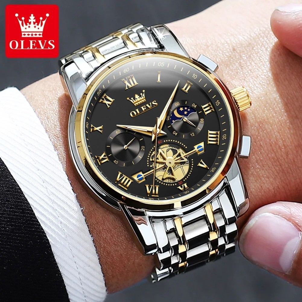 OLEVS 2859 Luxury Stainless Steel Waterproof Quartz Watch for Men Chronograph Lu
