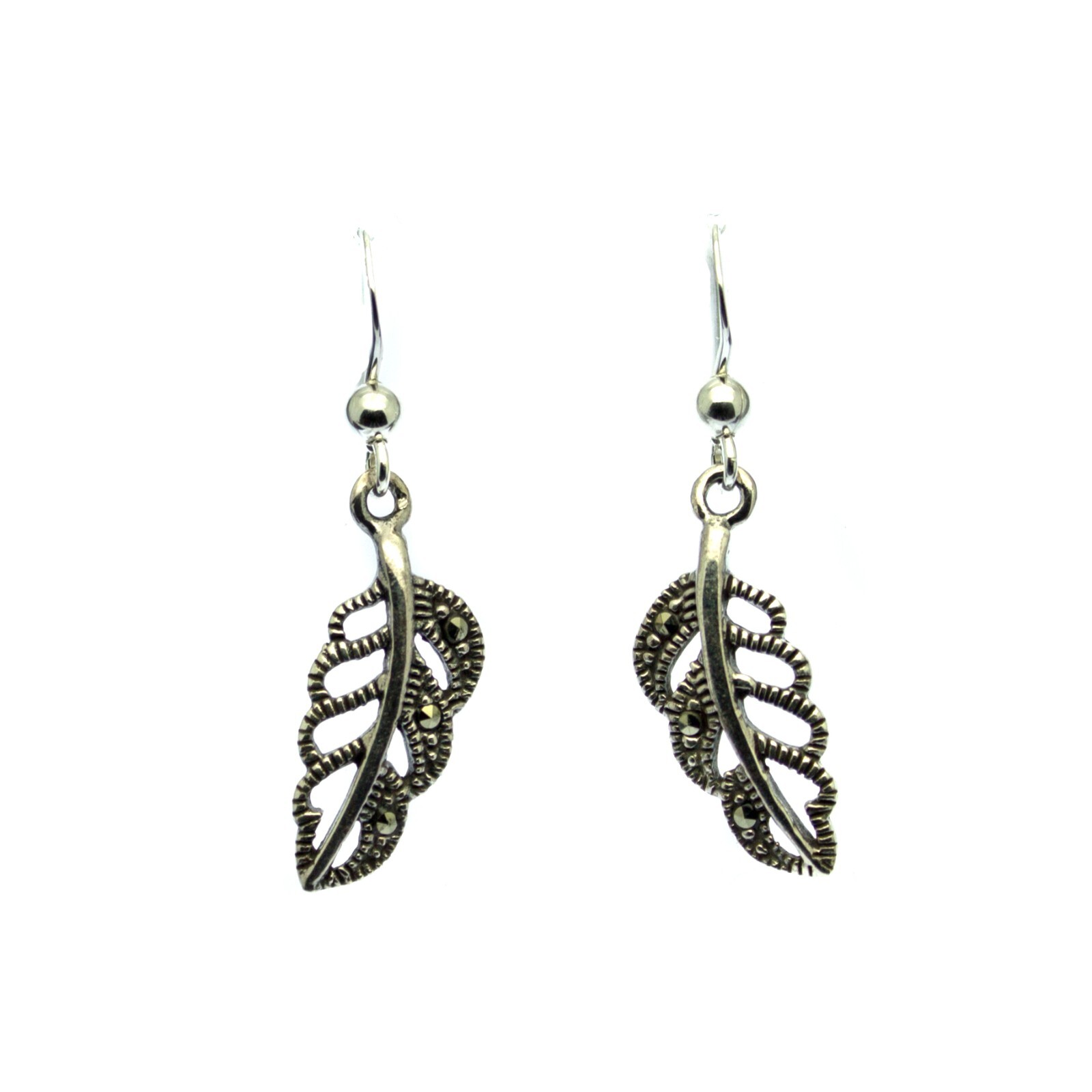 Marcasite Leaf Earrings Sterling Silver with Stylish Marcasite Inlay Gift Boxed