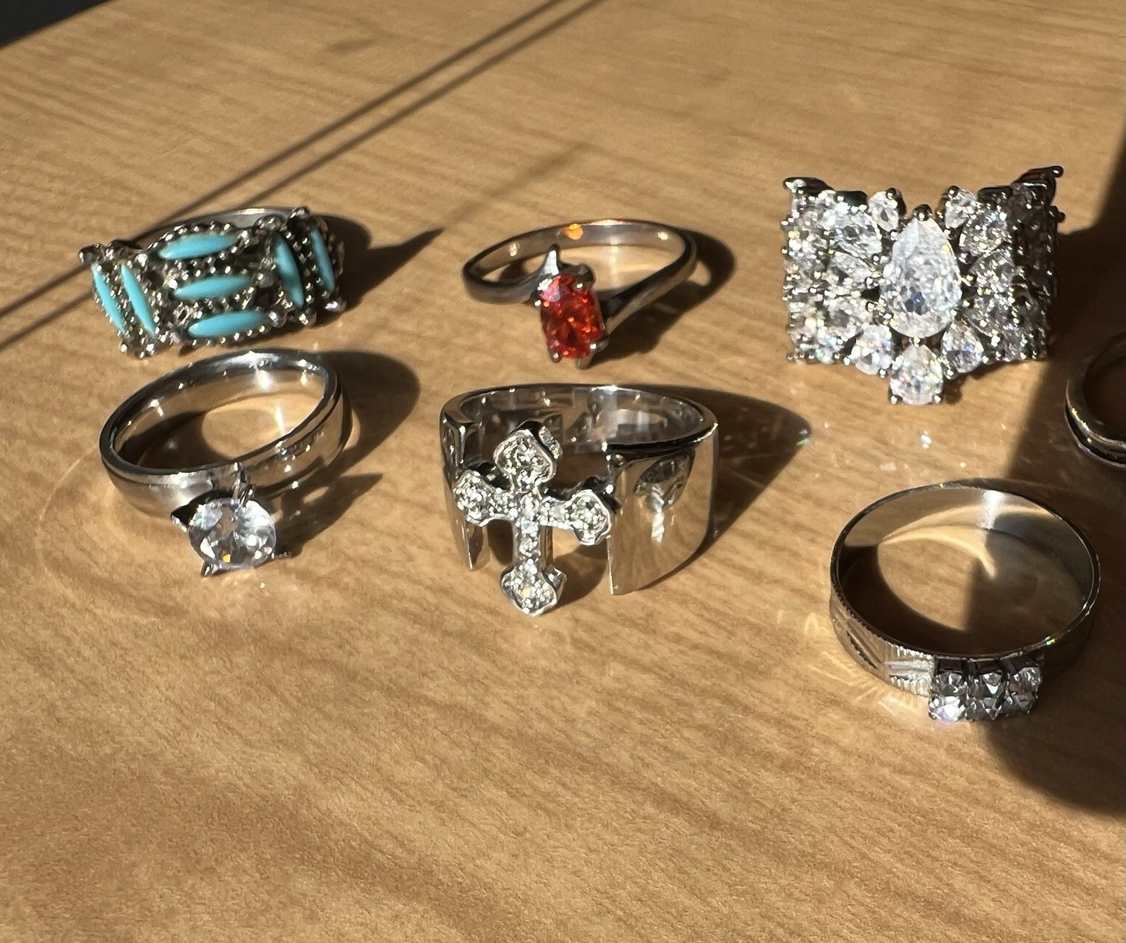 Silver Tone Ring Lot of (7), Multiple Sizes and Styles