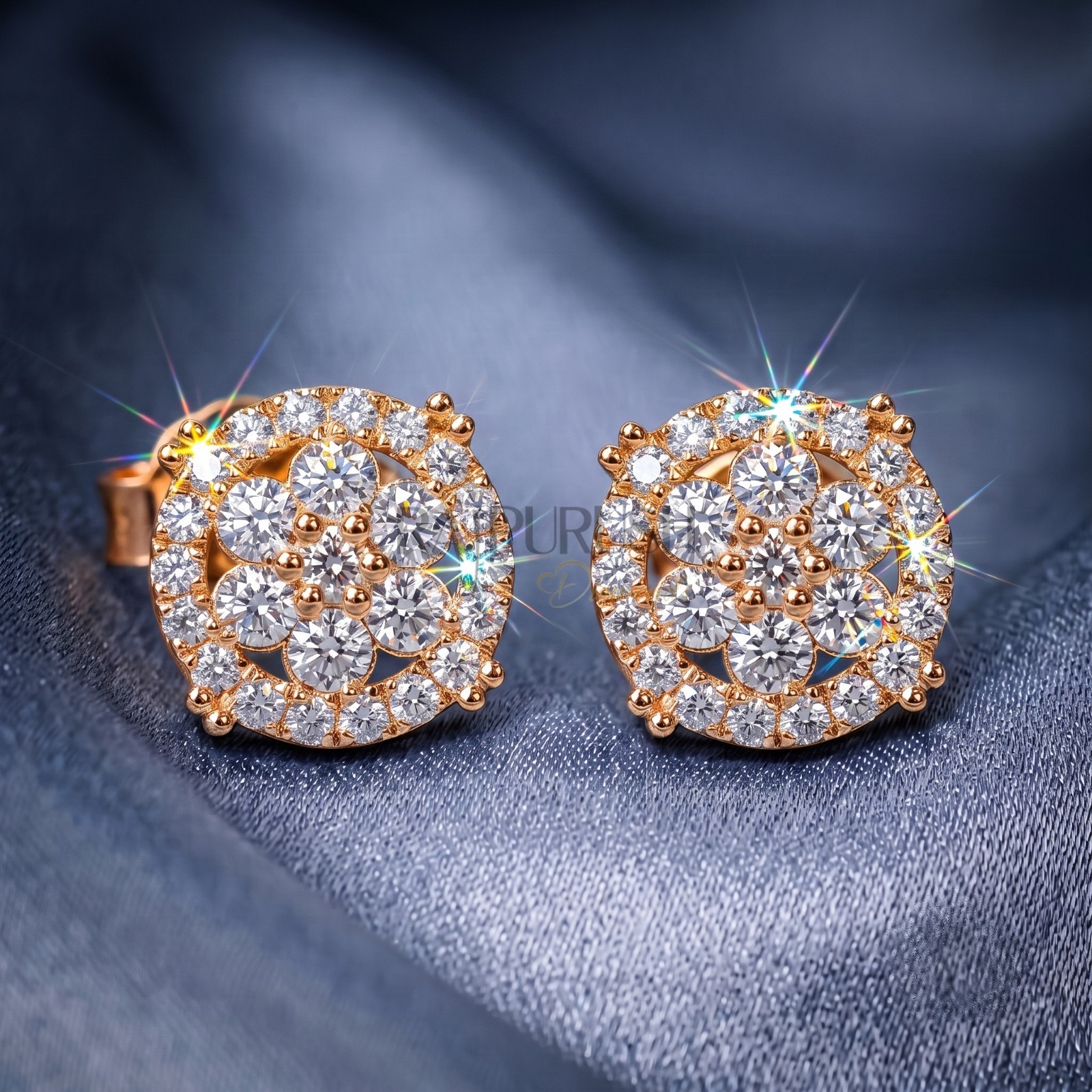 Minimalist Moissanite Cluster Stud Earrings – 14K Gold/Rose Gold Plated Silver