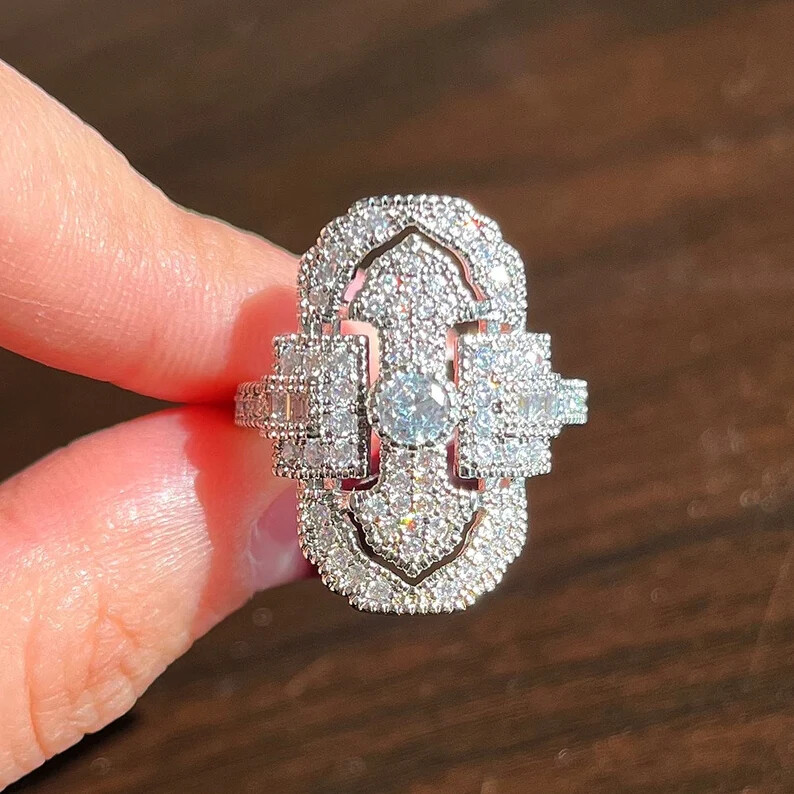 Authentic Vintage Style Ring 925 Silver Plated 2 CT CZ Valentine Gifts Band
