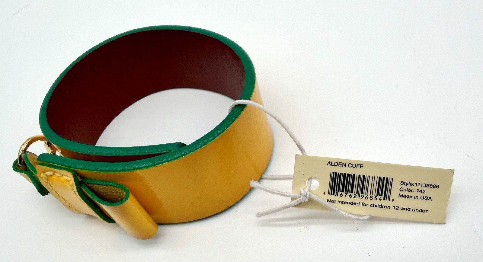 TORY BURCH Alden Cuff Patent leather Mustard Yellow Green Teal NWT