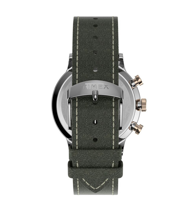 Timex Waterbury TW2T71400 Green Dial Chronograph Leather Strap Watch 40mm