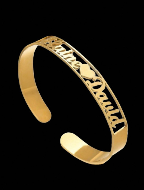 Custom Name Bangle Heart Nameplate Open Cuff Bracelet Men Women Jewelry Gift USA