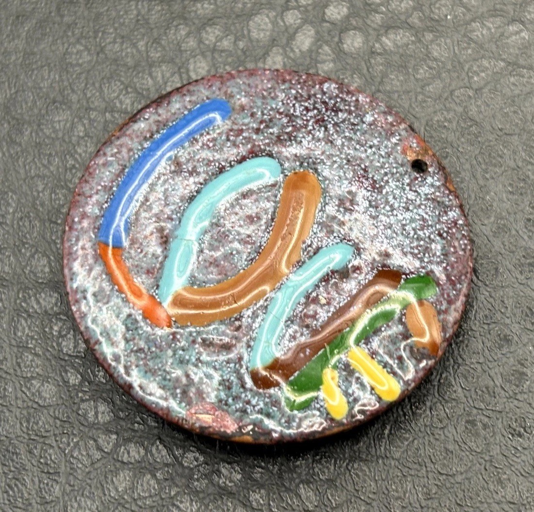 Handmade “LOVE” Enamel Copper Pendant Brooch Colorful Abstract Circle Art Pin