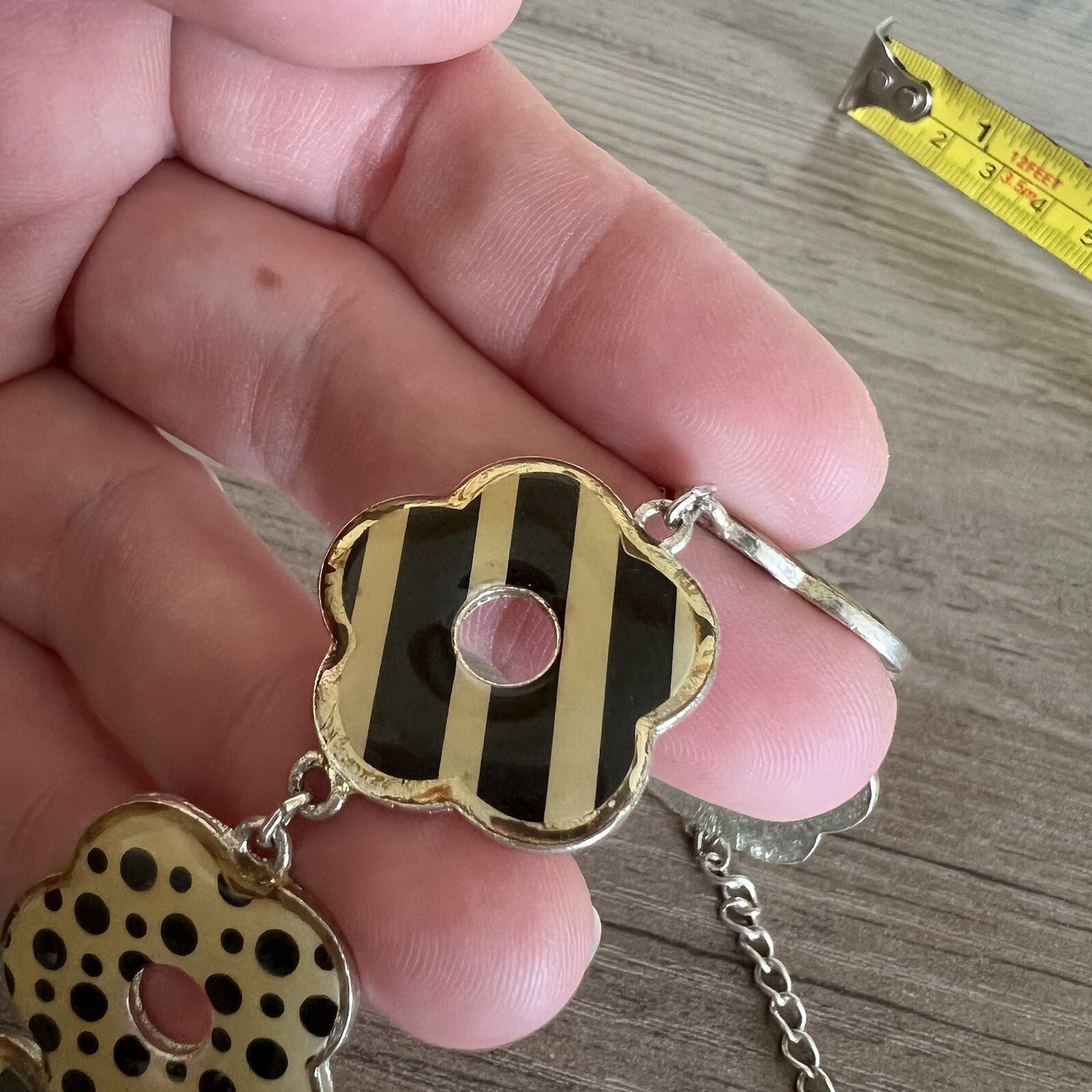 Vintage Retro Flower Bracelet Metal Black Cream Yellow Adjustable Y2K Costume