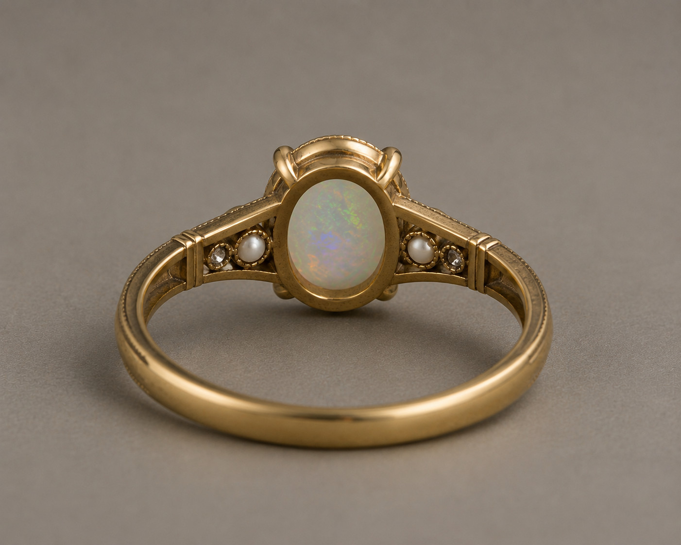 Natural Opal Ring Oval Opal Moissanite & Pearl Side Stone Silver Ring