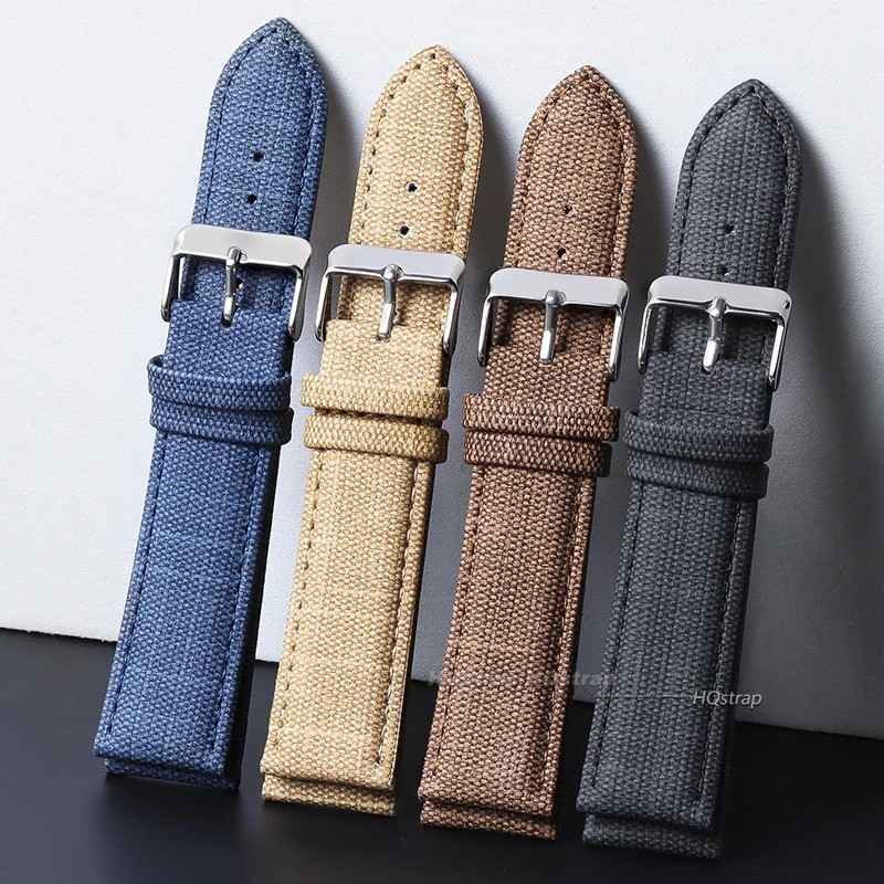 Retro Denim Nylon Watch Band Leather Style Strap 10mm-22mm Universal Bracelet