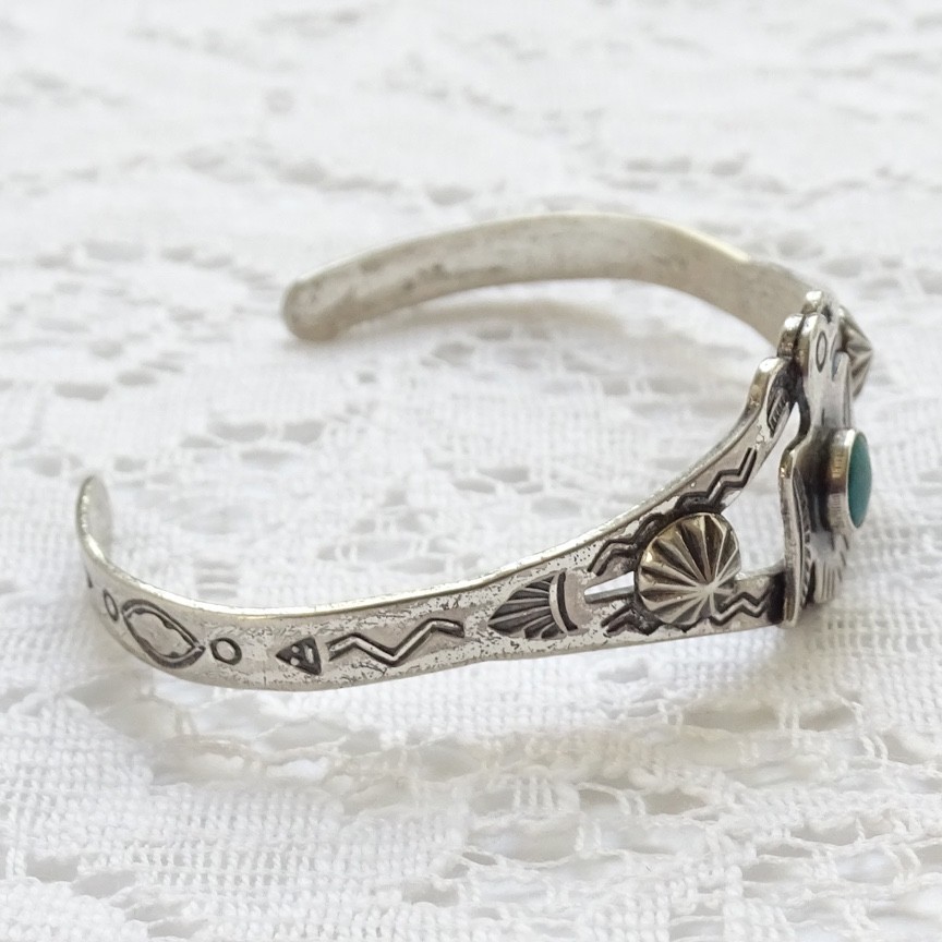Fred Harvey Era Navajo Turquoise Sterling Thunderbird Cuff Bracelet SMALL WRIST