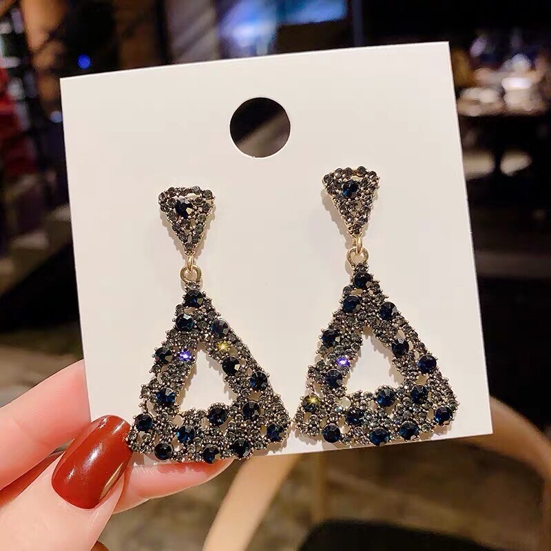 Blue Diamond Geometric Dangle Earrings for Women, Elegant Chic Earrings,Gifts