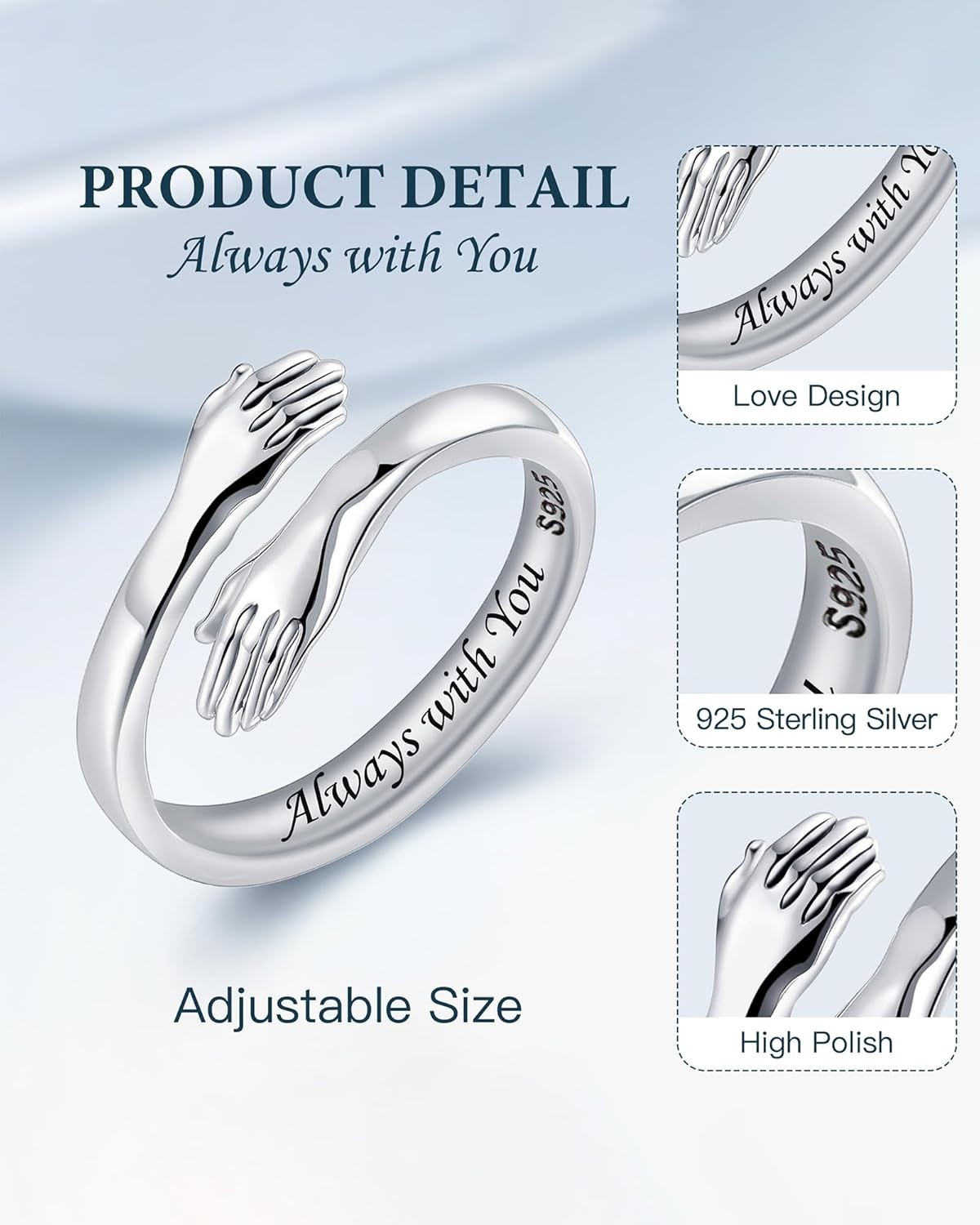 Elegant Adjustable Hug Ring in Sterling Silver – Ideal Gift for Moms & Friends