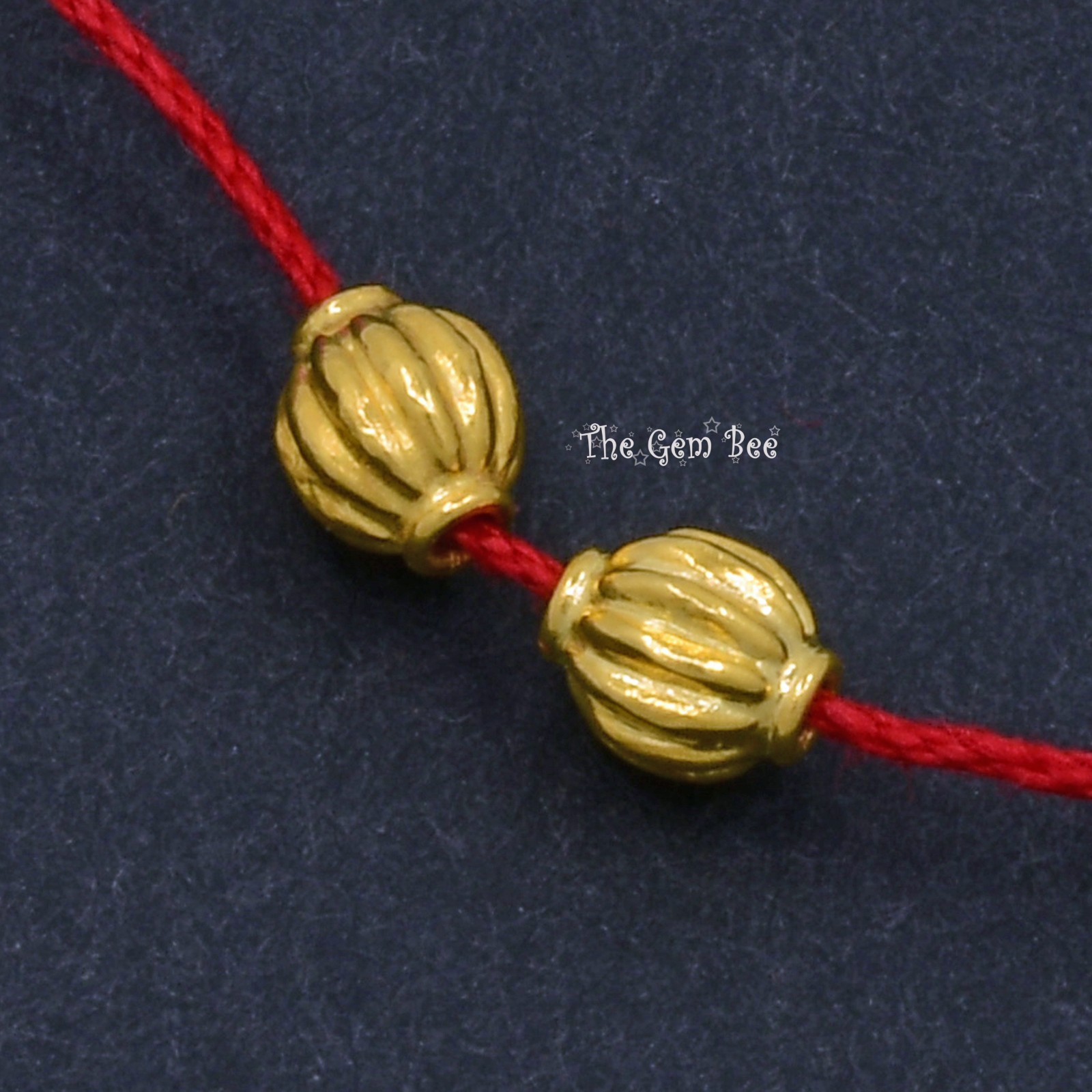 18k Solid Yellow Gold 4.2mmx5mm Fluted Fancy Spacer Finding Beads (2)