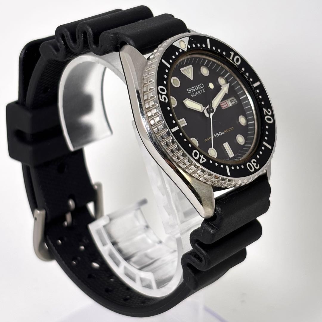 SEIKO 6458-6000 Diver 150m Quartz Watch Black 1983 New Battery Strap