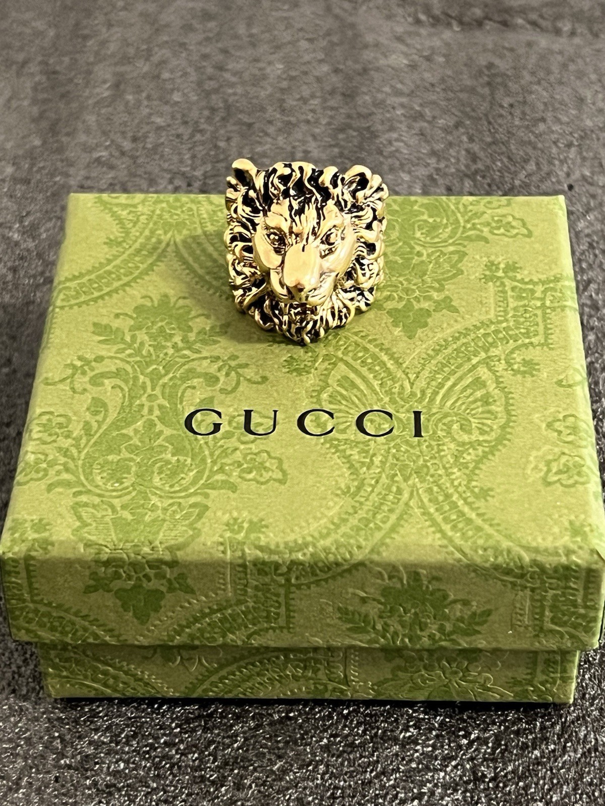 Gucci Lion Head Ring Gold Metal Rare Size IT25 US11 65mm Cat Feline Tiger Garden