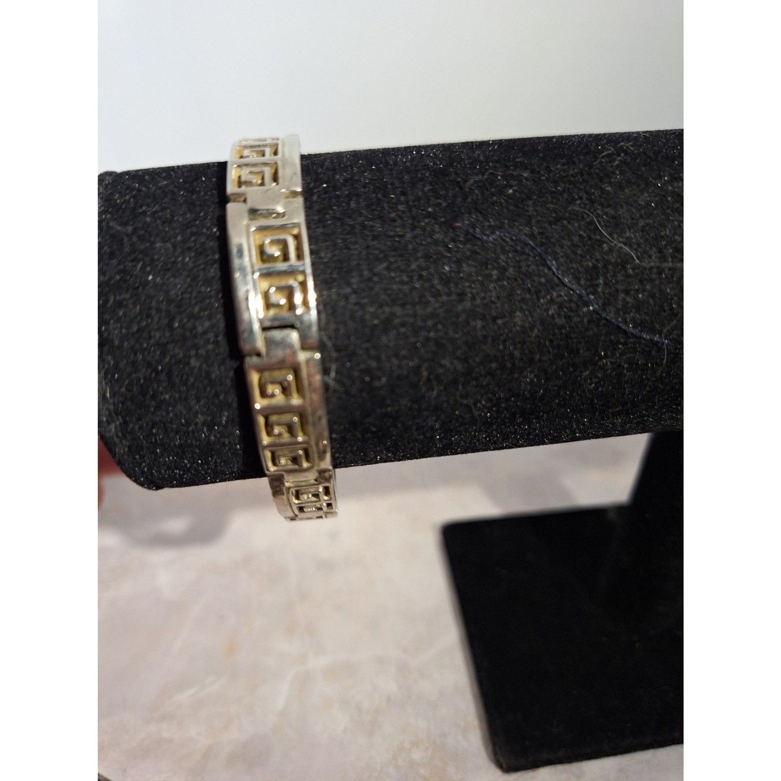 A Vintage Silver Tone Greek Key Link Bracelet Geometric Classic Mediterranean
