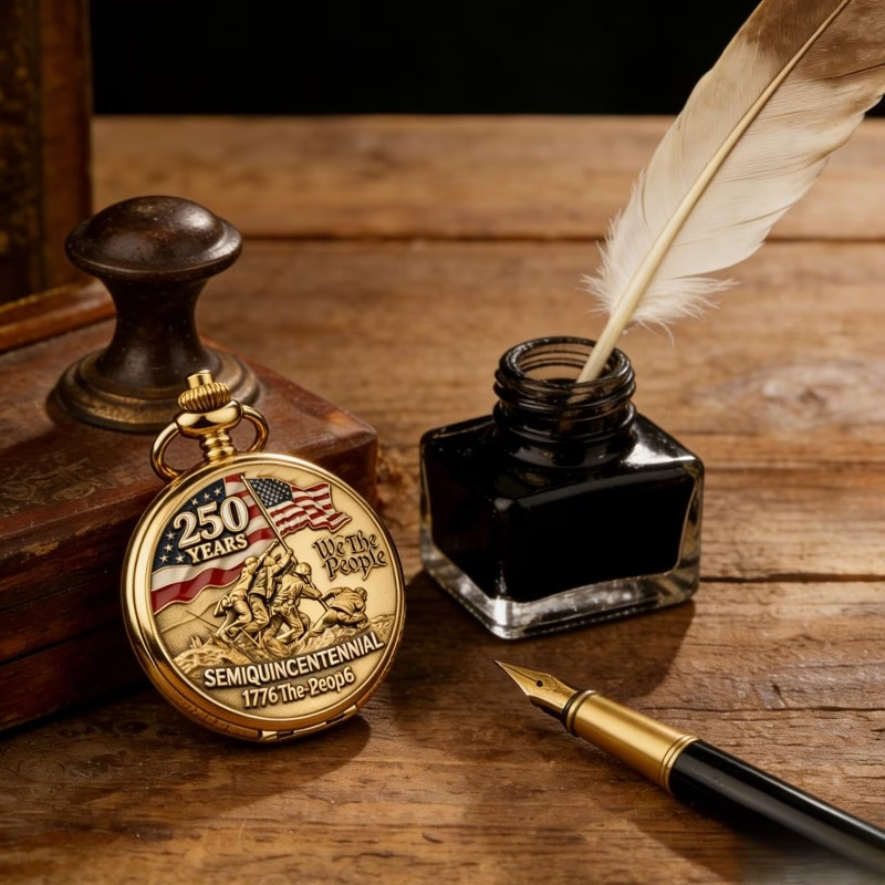 Retro American Style 1776-2026 250th Anniversary Pocket Watch Winding Movement