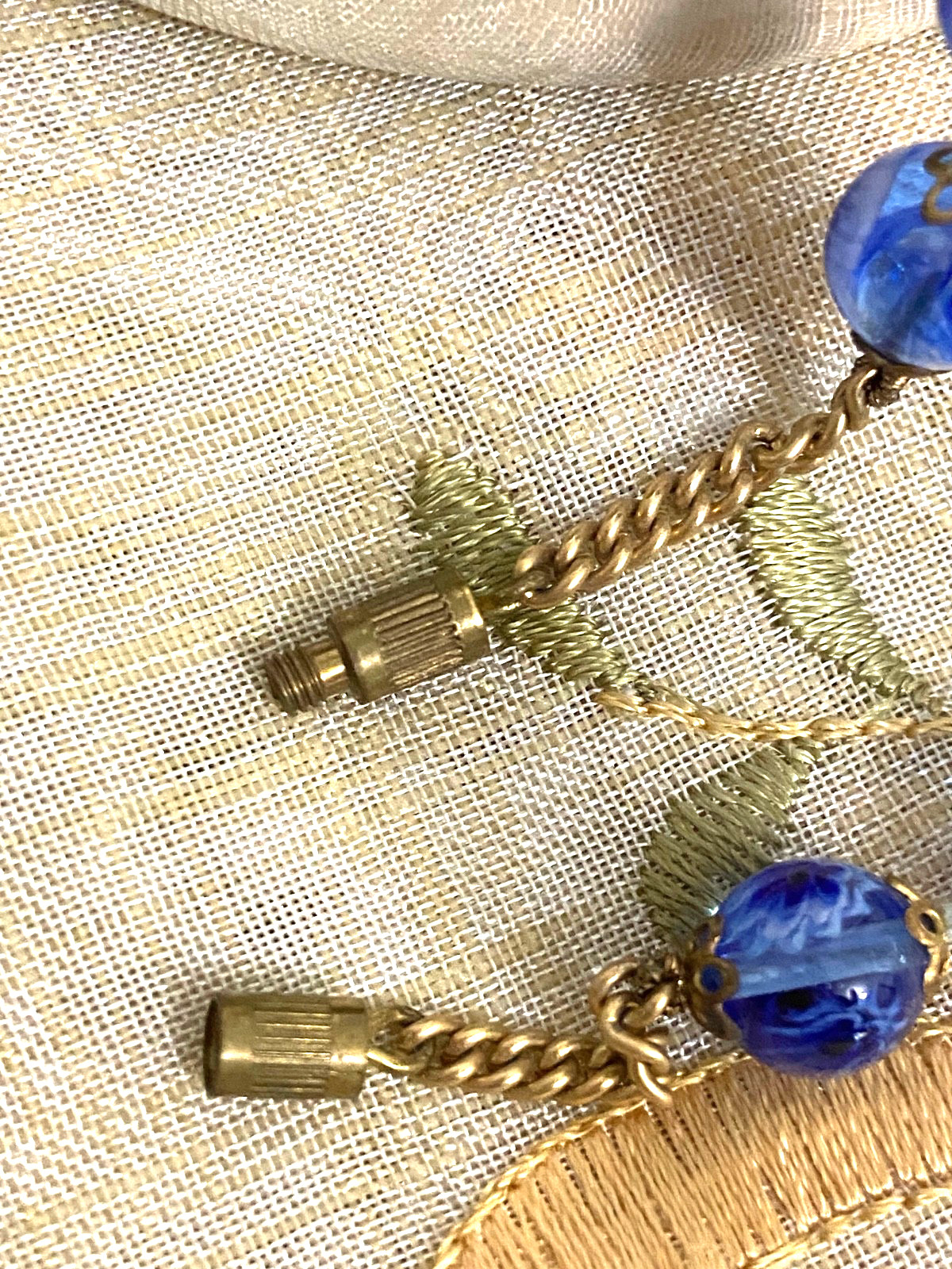 Handmade Venetian (Murano) lampworks art glass beads, blue & white approx. 8mm