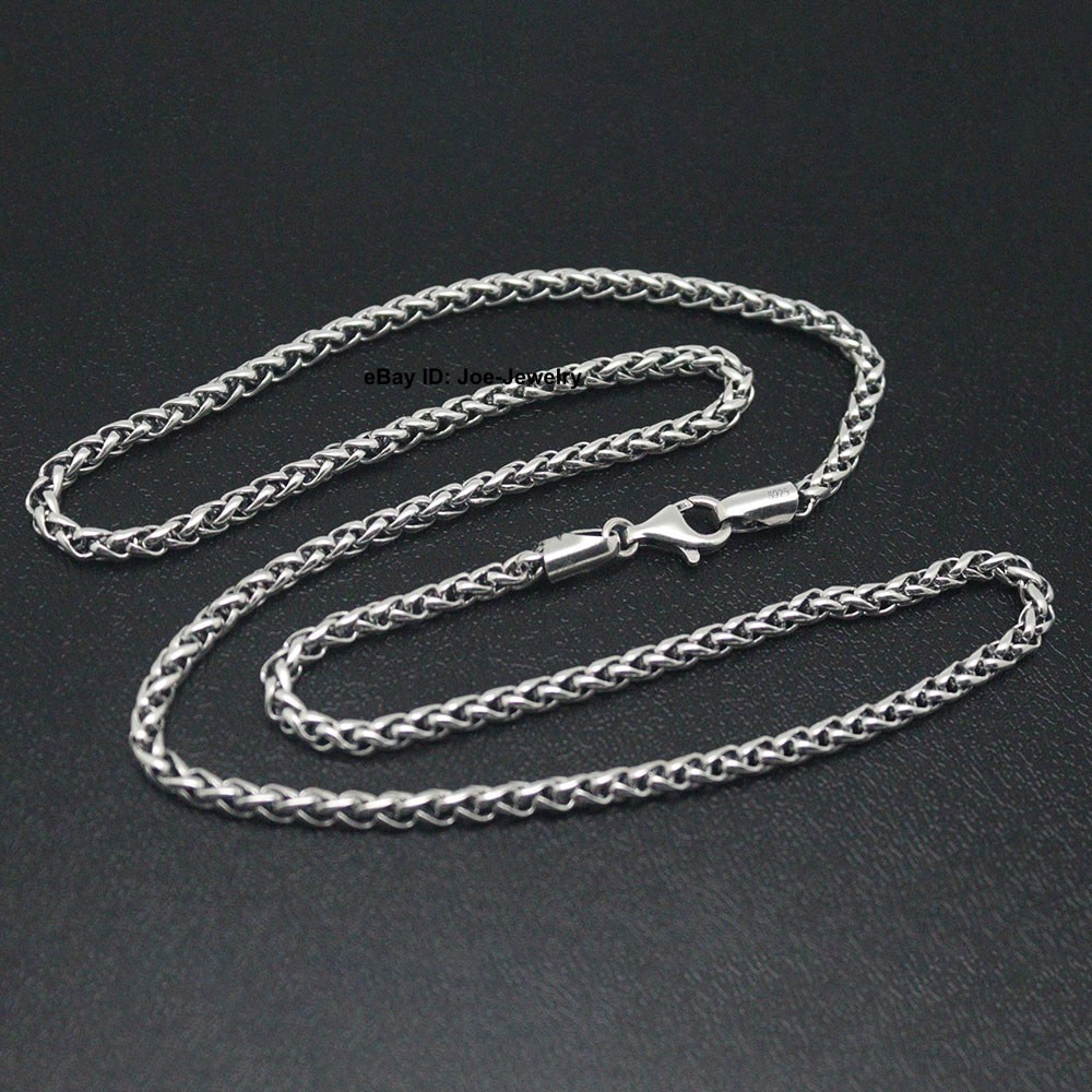 Real 925 Sterling Silver Men’s Necklace 4mm Round Wheat Link Chain 23.6inch