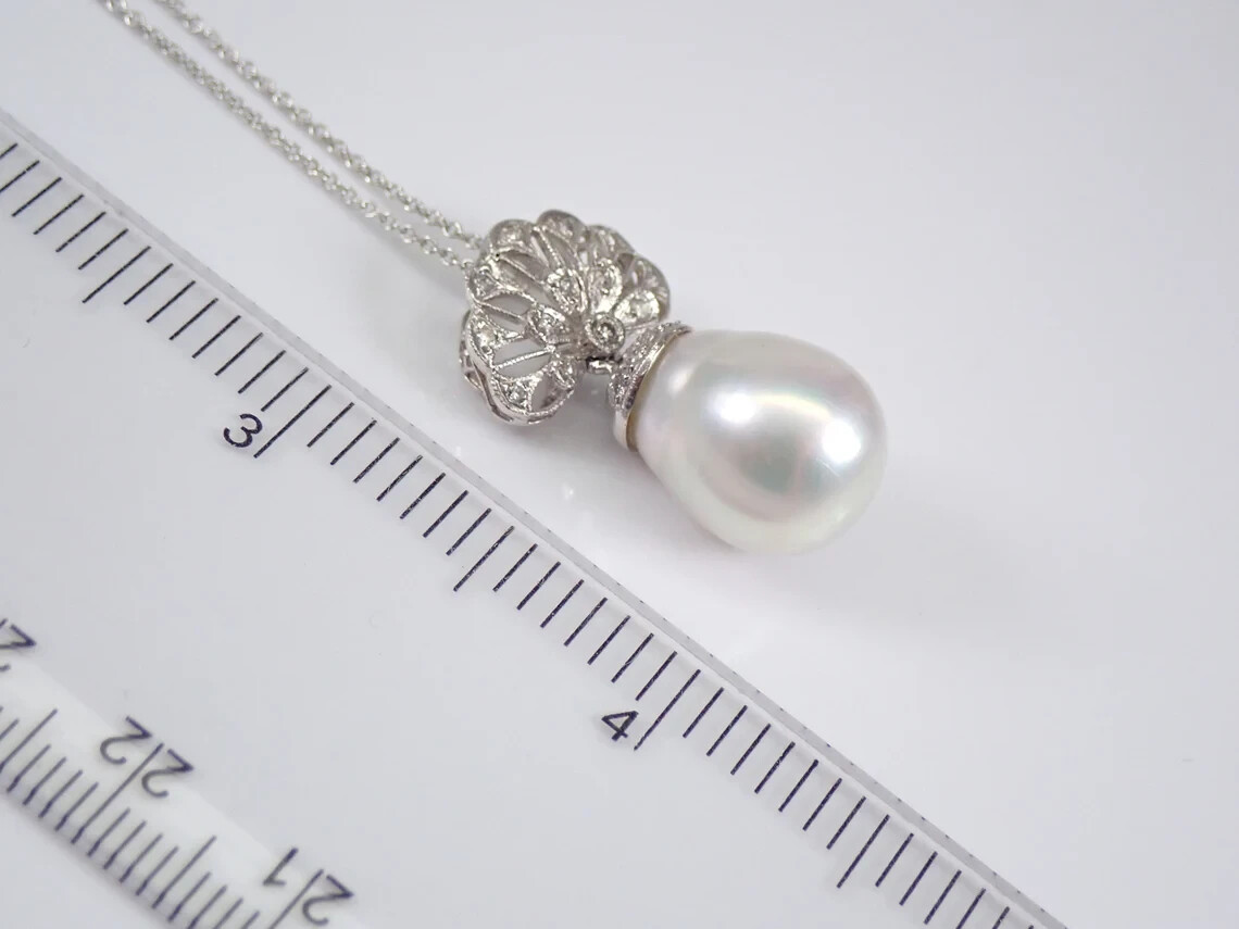 Unique South Sea Baroque Pearl Necklace 18K White Gold Plated Genuine Pearl