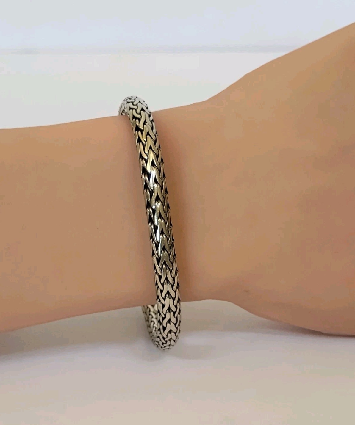 Sterling Silver 6mm Wheat Braided Link Toggle Bracelet 925 Oxidized 33.9g
