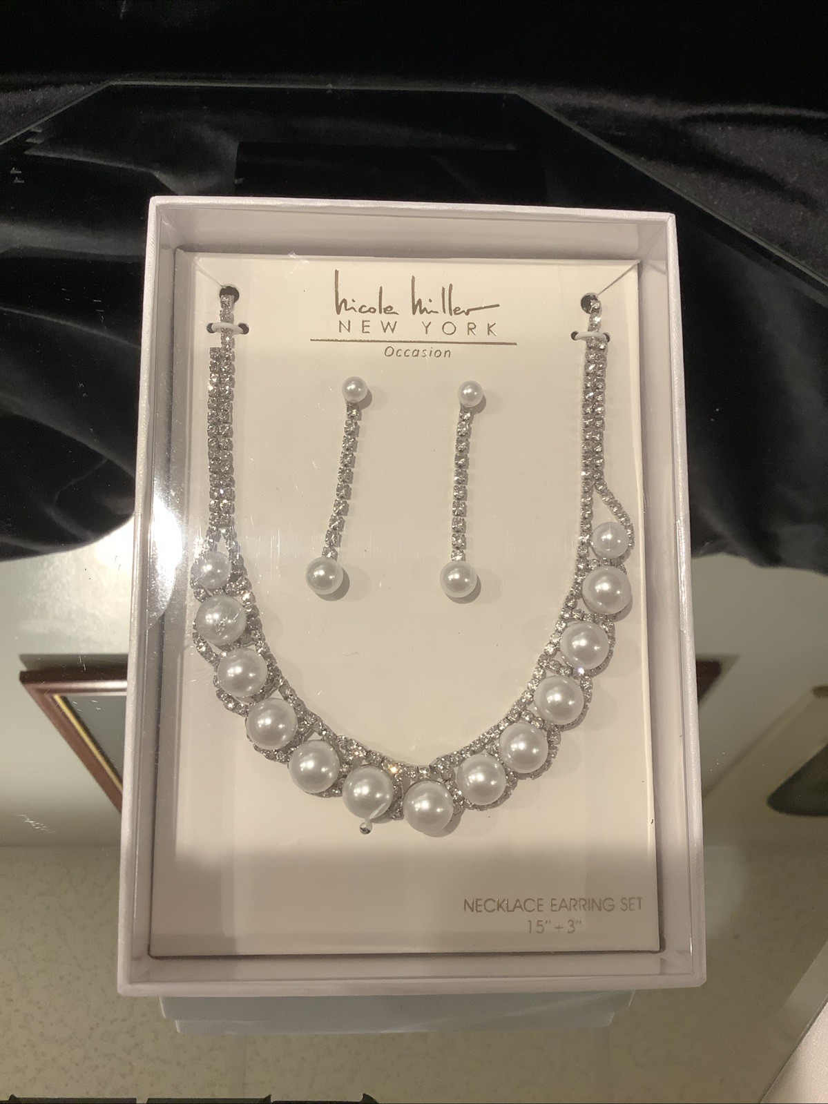 NEW Nicole Miller NY Special Occasion Wedding Necklace Earring Set 15″& 3″