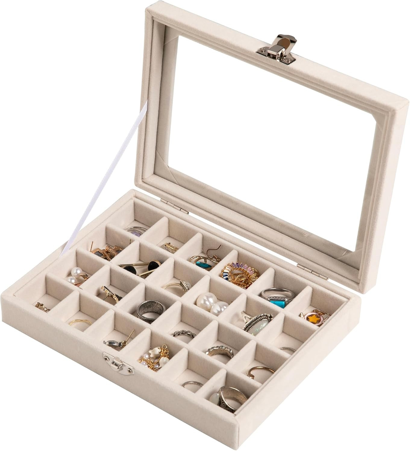 24 Grid Jewelry Tray Velvet Stud Earring Organizer with Clear Lid Ring Holder