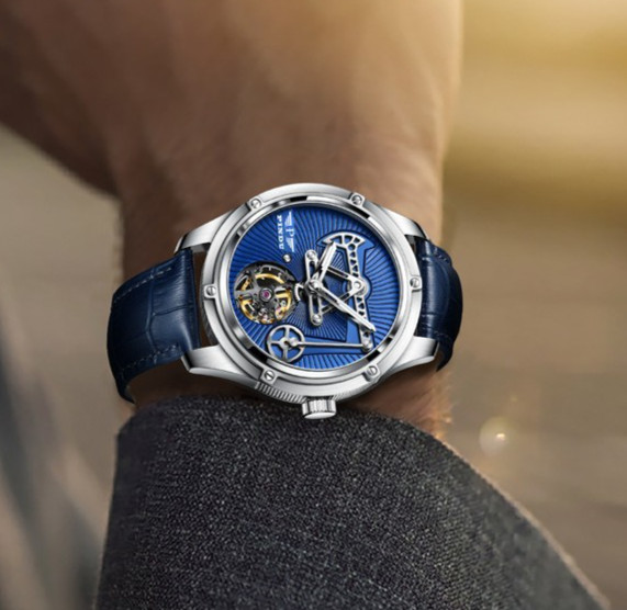 PINDU Men’s Luxury Dress Watch 45.5mm Steel Analog Oil Well Watch Luminous