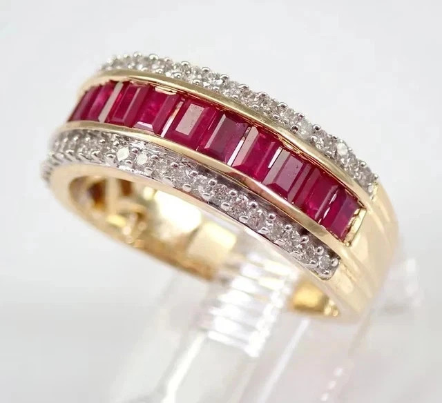 3ct Emerald Cut Lab Created Ruby Red Wedding Men Ring 14K Yellow Gold Plated