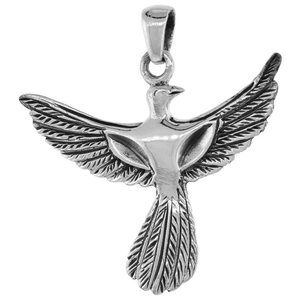 925 Sterling Silver Large Rising Phoenix Necklace with 16-24 Inch Long Chain