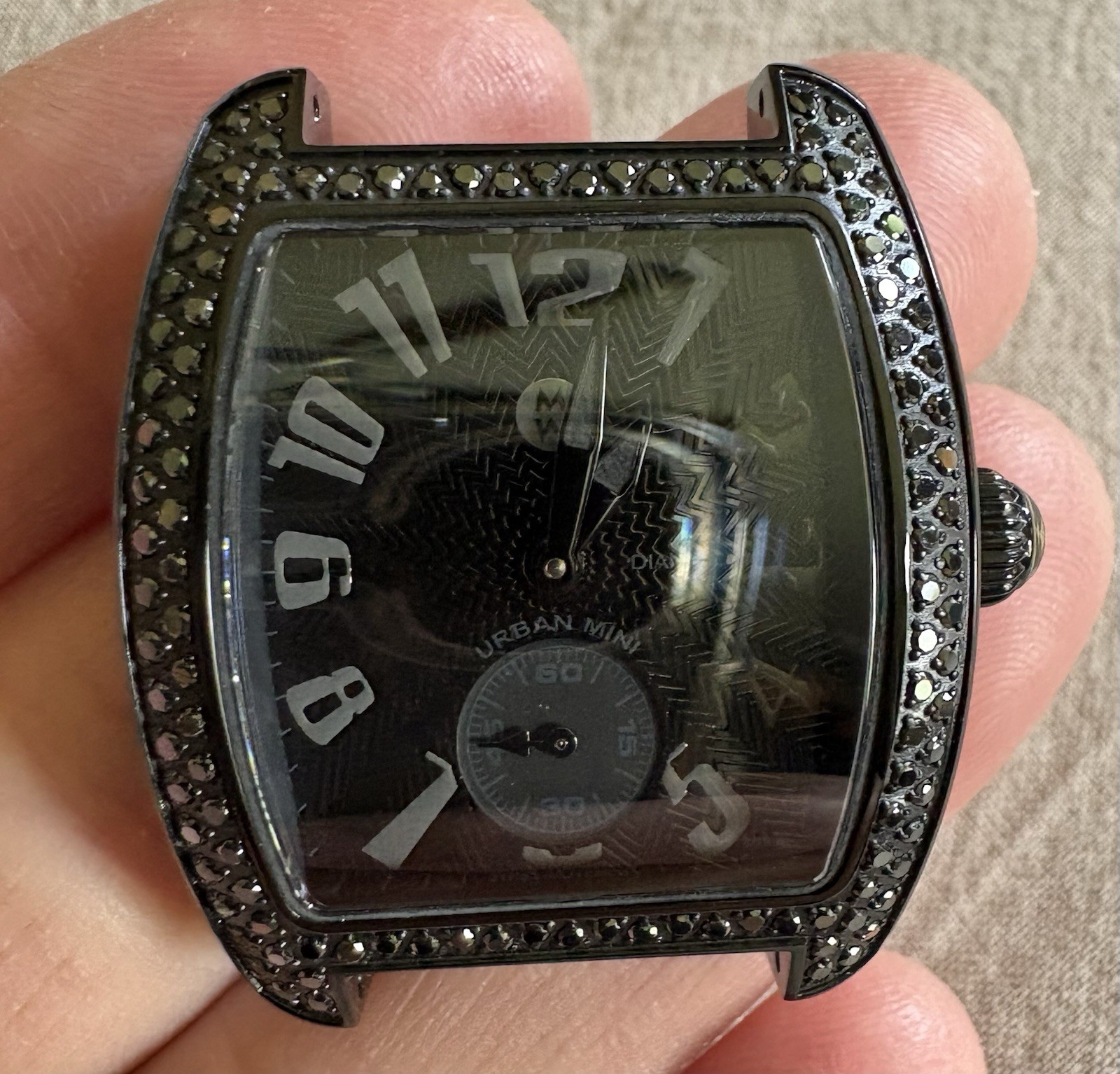 Michele Urban Mini Black Diamond Watch With 2 Spring loaded Straps