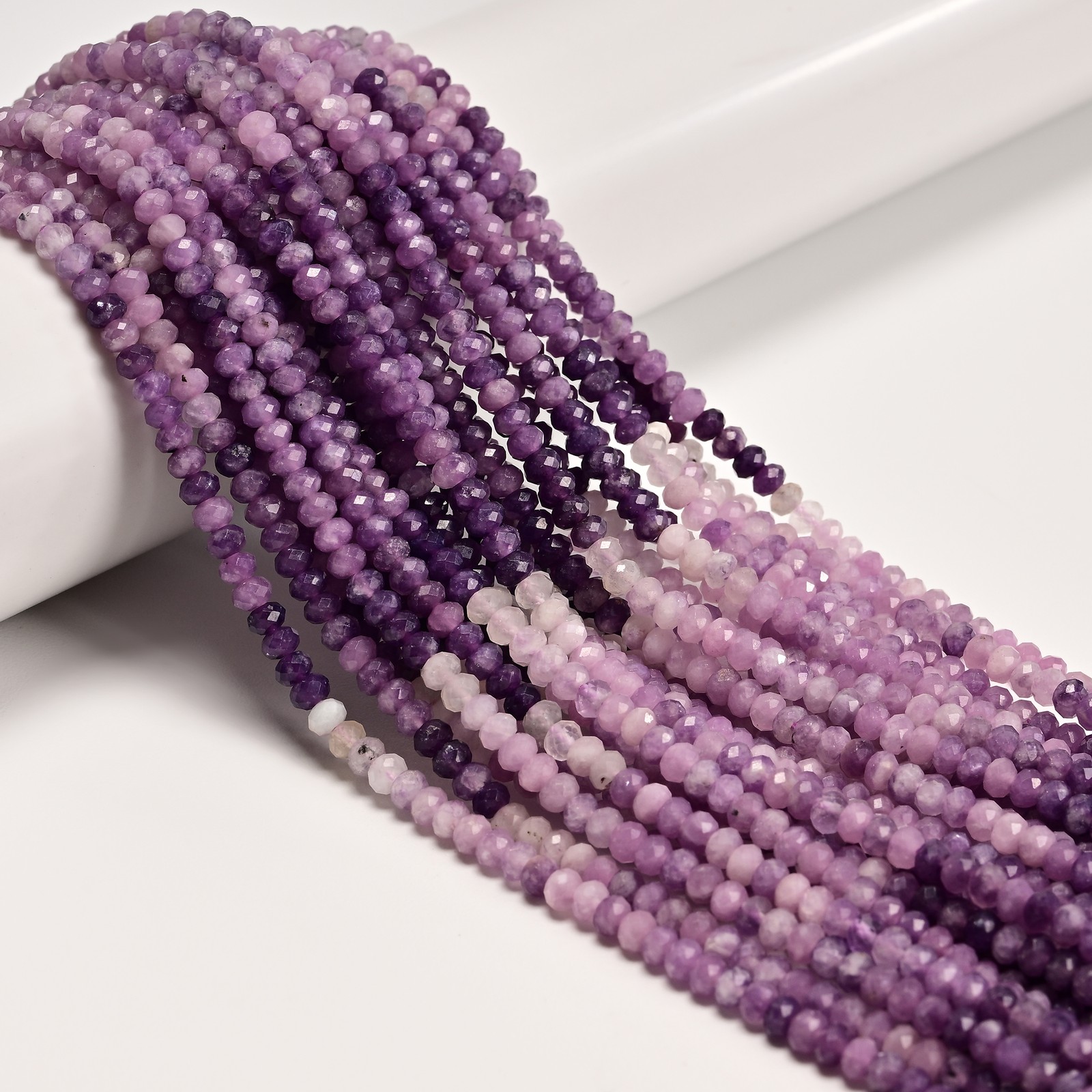 Natural Gradient Lepidolite Faceted Rondelle Beads Size 3x4mm 15.5″ Strand
