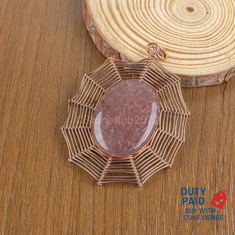 Natural Strawberry Quartz Sterling Silver Boho Unique Channel Set Ethnic Pendant