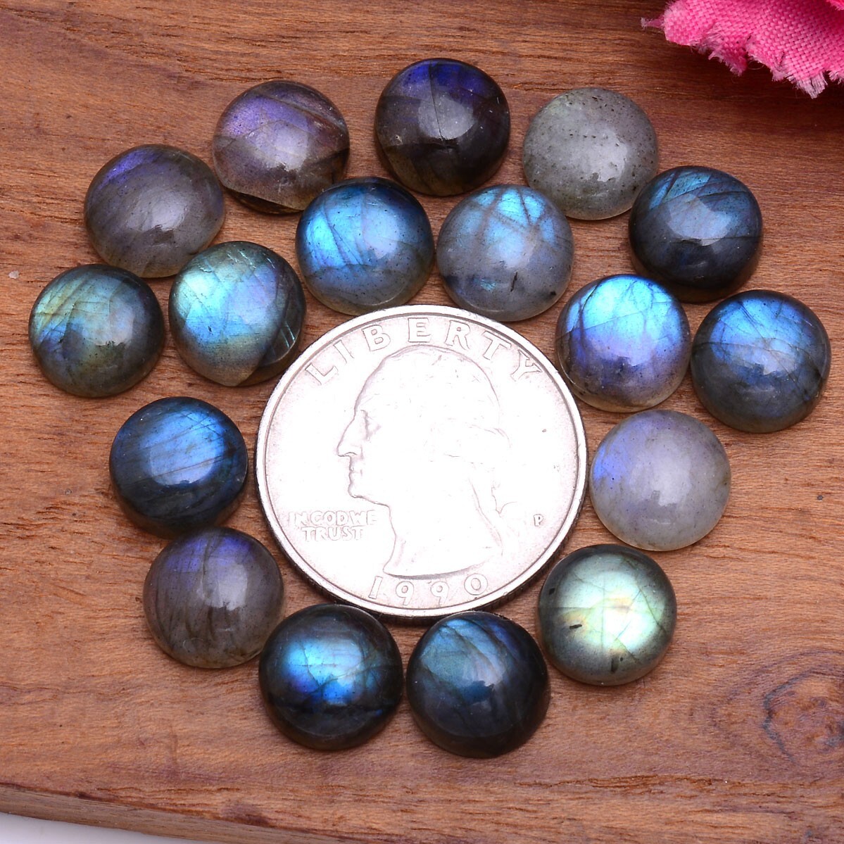 17 Pcs Natural Labradorite 9.80mm-10.13mm Round Flashy Loose Cabochon Gemstones