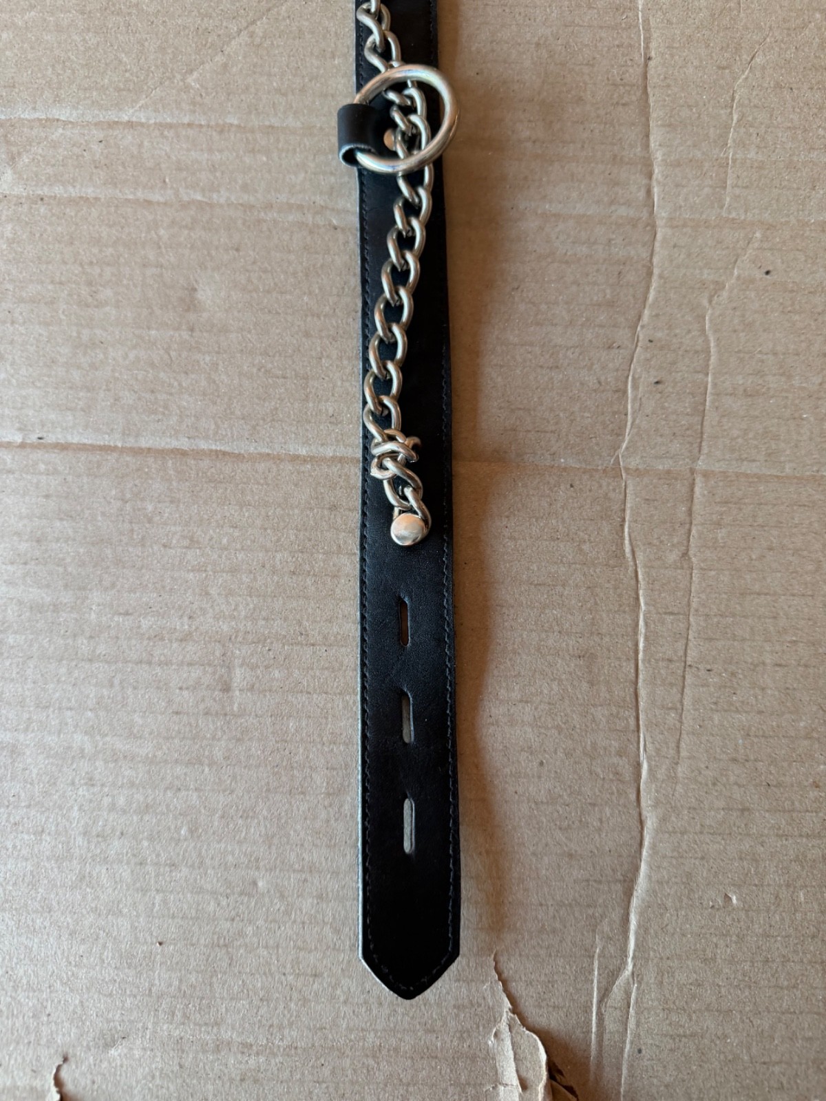 Vintage Leather Chain Collar Choker Black Punk Goth Rocker O Ring Clubwear