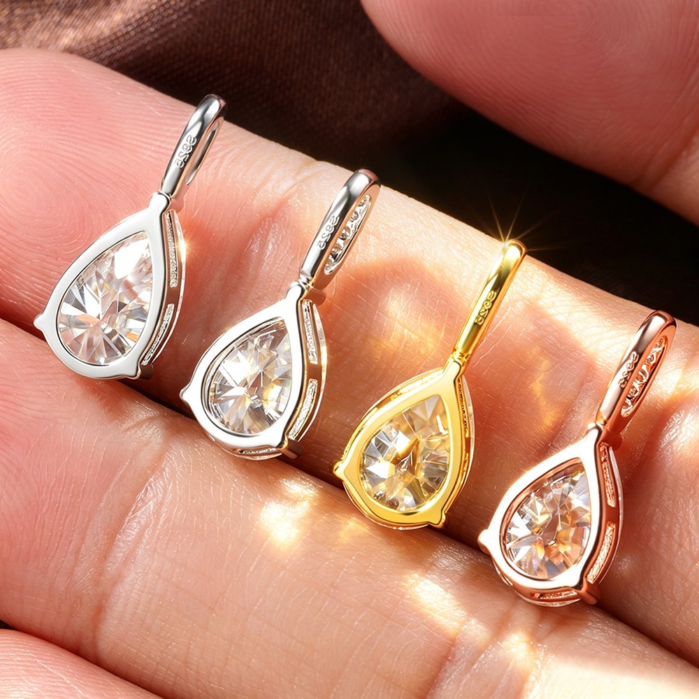 2/3ct Real Pear Cut Moissanite Women Pendant Necklace 925 Sterling Silver Chain
