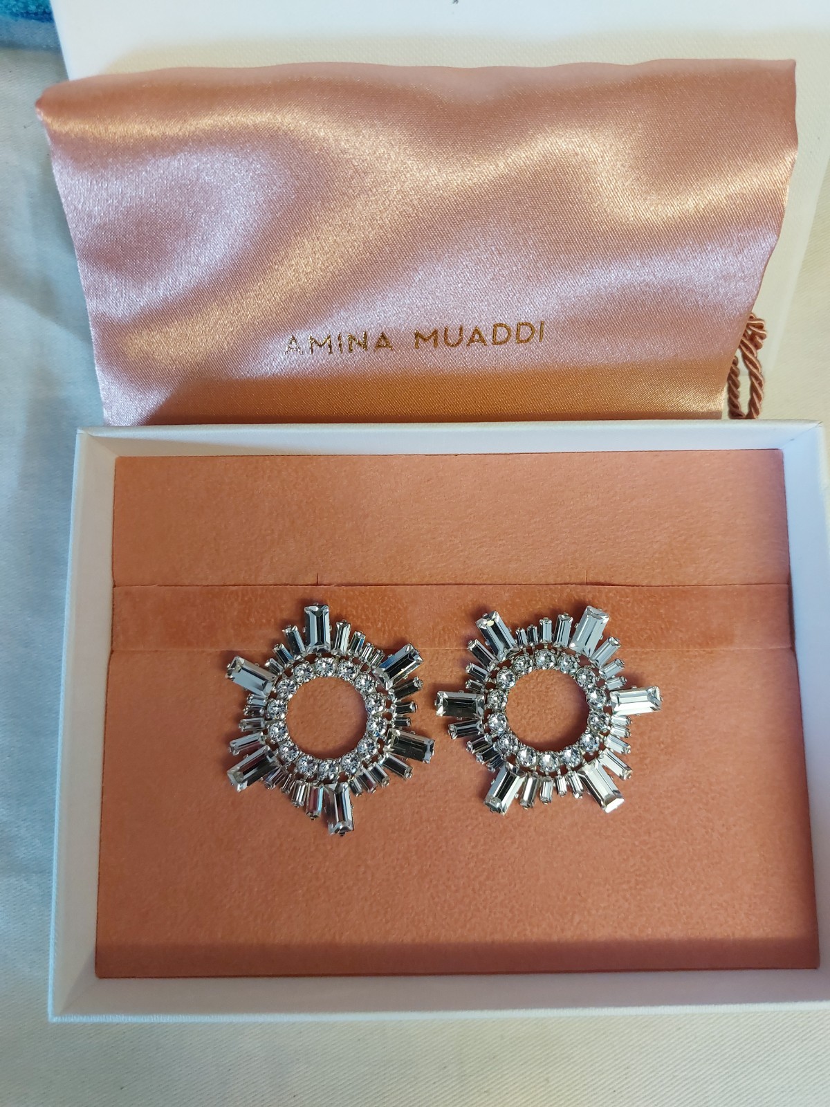 Amina Muaddi Begum Mini Earring White Crystal & Silver Base – £450 retail