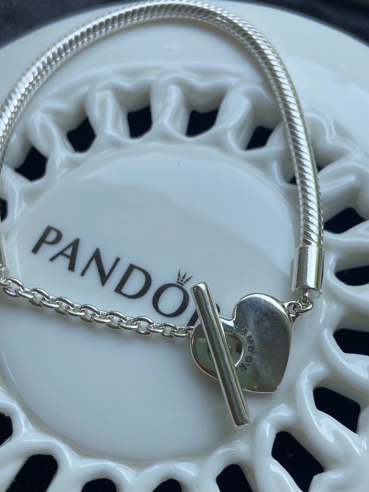 Authentic Pandora Heart T-Bar Snake Chain Bracelet #599285C00