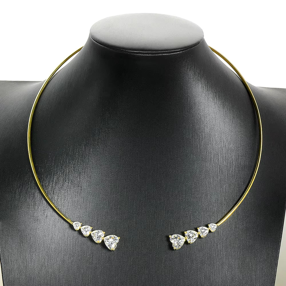 13CTW Heart Cut Real Moissanite 925 Sterling Silver Necklace Open Choker Collar
