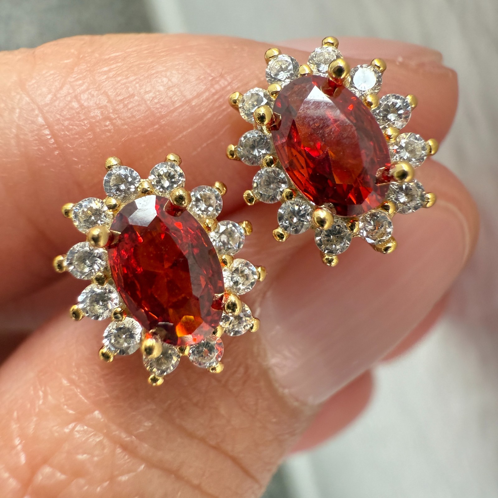 925 Sterling Silver Earrings 6x4mm Natural Rhodolite Garnet Zircon Flower Gift